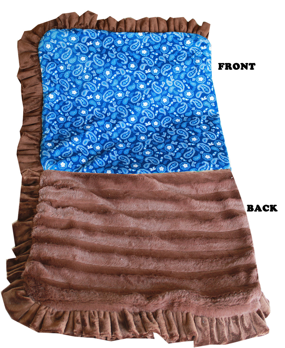 Luxurious Plush Pet Blanket Blue Western 1/2 Size